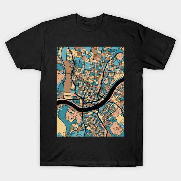 Cincinnati Map Pattern in Mid Century Pastel T-Shirt by PatternMaps